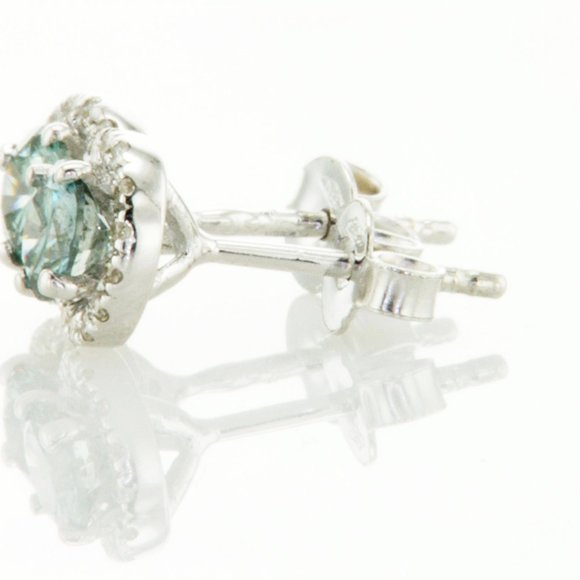 Diamond Halo Earrings Round Blue VS2 14K White Gold 0.93 TCW - Picture 6 of 9